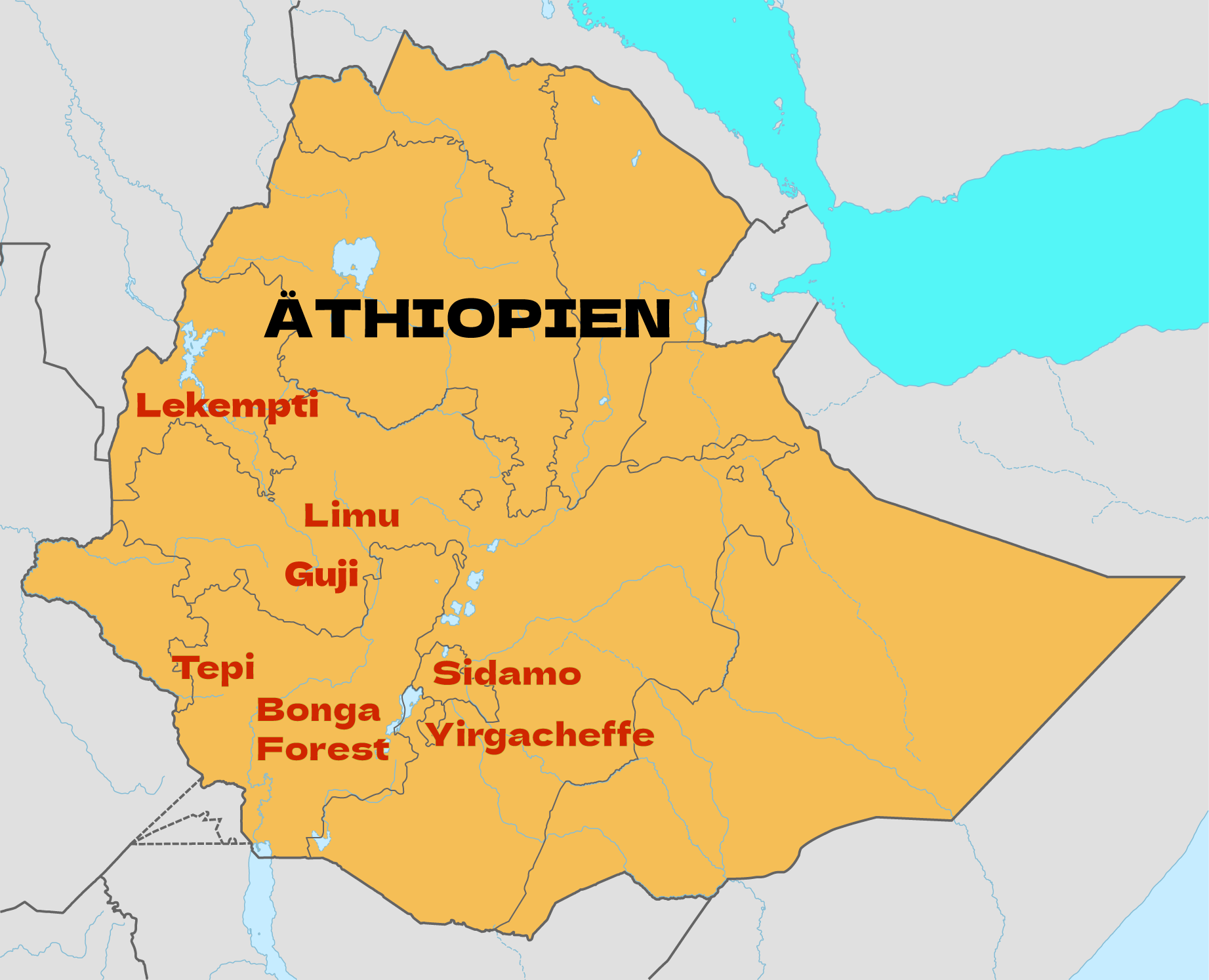 Ethiopia Coffee Location Map